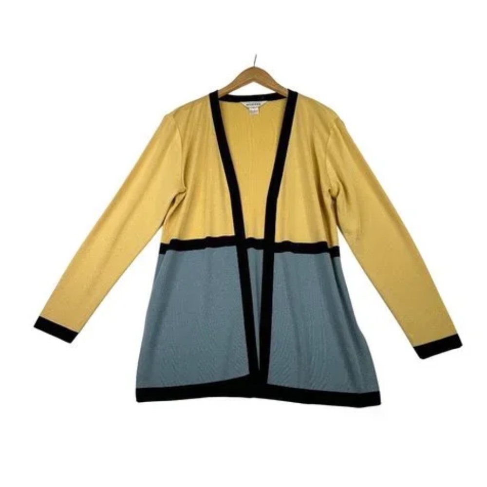 MISOOK Open Front Knit Cardigan Yellow and Blue Color Block Size Small